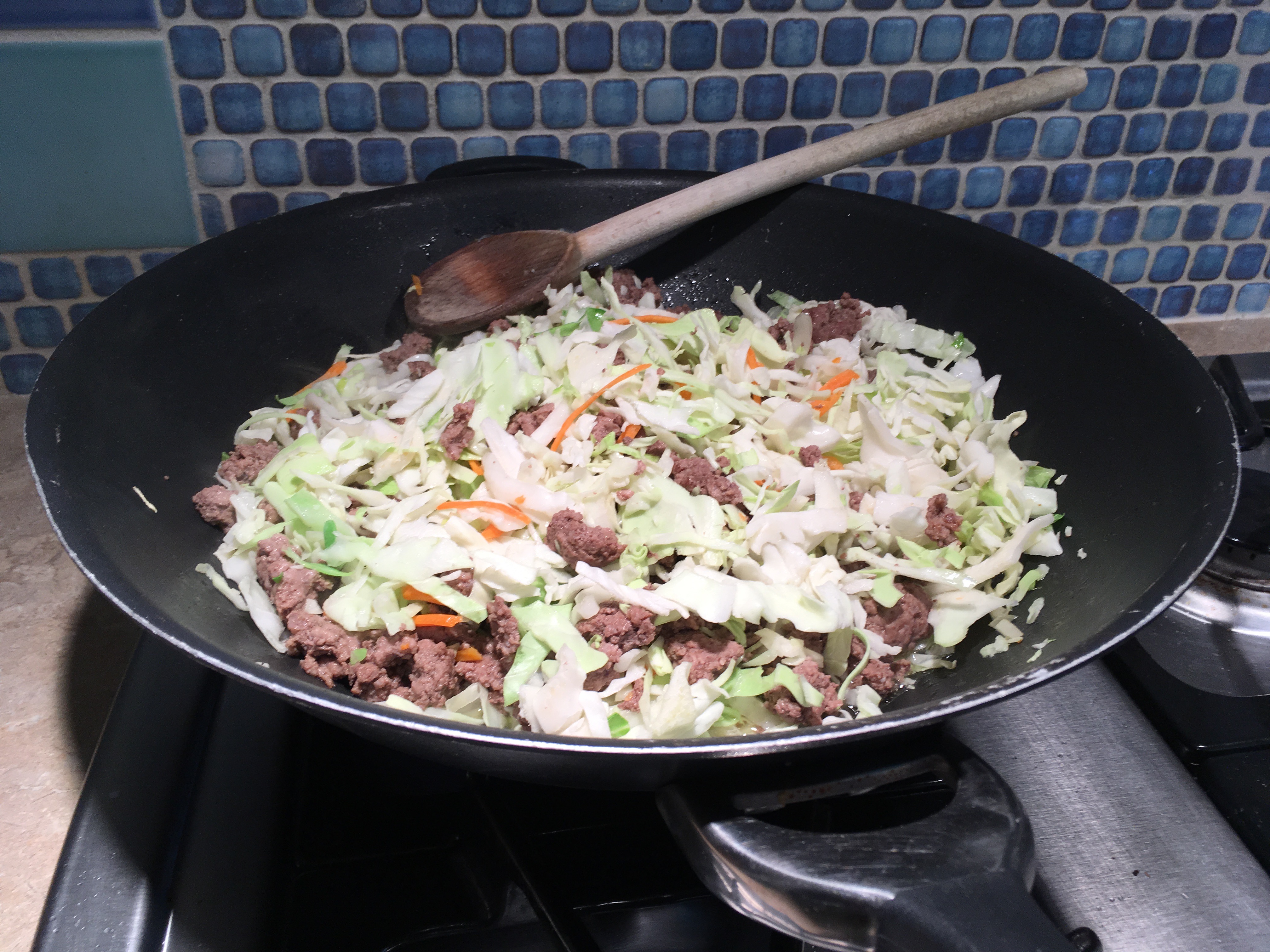 Beef and Cabbage Stir Fry in the Wok.